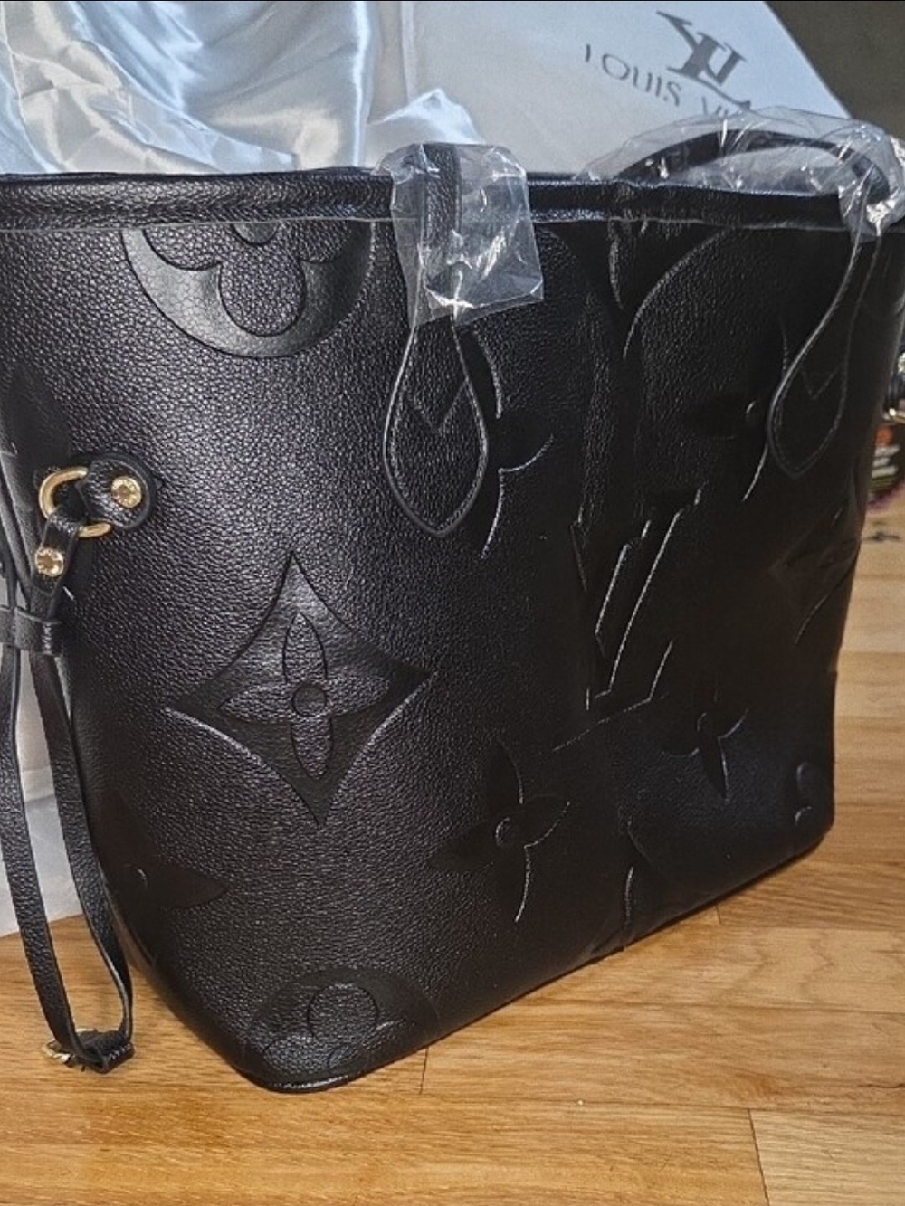 Louis Vuitton Black Monogram Embossed Leather Tote